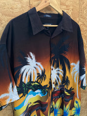 Vintage 90s sunset beach scene polyester Hawaiian shirt size XXL by Koman