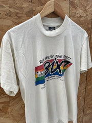 Vintage Single Stitch Running Club T-Shirt White Size L 1987 Graphic Tee