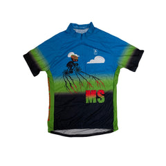 Vintage MS Blasting Short Sleeve Cycling Jersey XL Blue Green Black