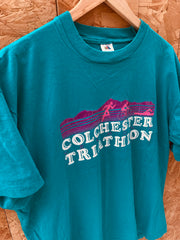 Vintage 90s Colchester Triathlon USA single stitch souvenir turquoise tshirt XL