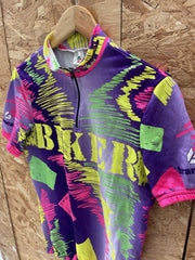 Vintage Brancale Cycling Jersey Shirt "BIKER" Retro 90s Purple Crazyprint Neon L