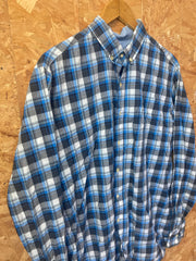 Vintage Y2K Lacoste blue white grey check long sleeve Mod skinhead retro punk shirt size large 44