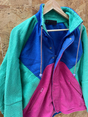 Vintage 80s purple blue turquoise block panel fleece jacket size medium