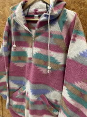 Vintage 90s pastel pink green aztec navajo pattern quarter zip fleece size XL