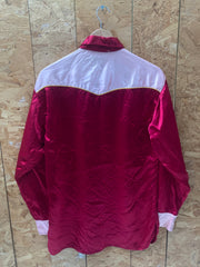 Vintage 50s satin red beige southwestern cowboy stage shirt size large