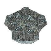 Vintage 90s ugly abstract grungy green brown paisley pattern long sleeve viscose shirt size large by