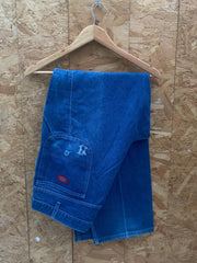 Vintage 90s Dickies mid blue denim distressed worn carpenter work pants W38 L33