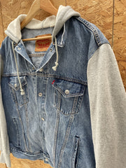 Levi's Denim Trucker Jacket Hoodie Combo Blue Grey XL Men's Modern