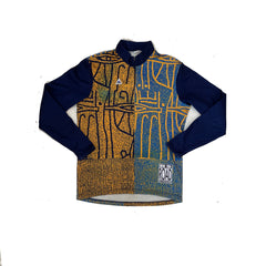 Vintage 90s Abstract Print Long Sleeve Cycling Jersey Size XXL Blue Yellow