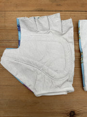 Vintage VX Fingerless Cycling Gloves Dinosaur Print Blue Pink Yellow Purple