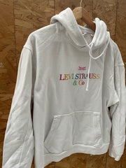 Vintage Y2K Levi Strauss & Co. White Rainbow Logo Hoodie Sweatshirt Size S