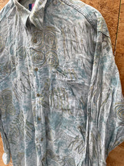 Vintage 90s abstract blue cave paintings hieroglyphics watercolour pattern ugly print long sleeve vi