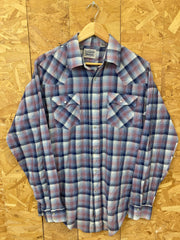 Vintage 70s Levis USA light blue red cotton western rancher trucker shirt size large tall