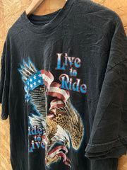 Vintage 90s Live to Ride, Ride to Live USA flag eagle biker t-shirt size XL