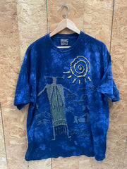 Vintage 90 The Mountain USA blue tie dye cave man art print t-shirt size XL