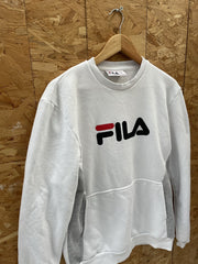 Vintage Y2K FILA Sweatshirt Crewneck White Grey Logo Pocket Size M