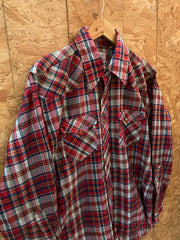 Vintage 80s red beige check pattern western cowboy shirt size XL by Wrangler