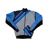 Vintage Cycling Track Jacket Blue Grey Black Geometric L