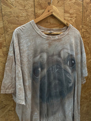 Vintage beige tie-dye pug dog face oversized slouchy t-shirt size 3XL by Jerzees