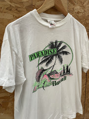 Vintage Paradise Hawaii T-Shirt XL White Palm Tree Single Stitch Tee