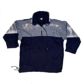 Vintage 80s navy blue grey abstract pattern 3/4 sleeve fleece quarter zip size L