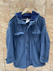 Vintage German Military Parka Jacket L Dark Blue Hooded Fur Lined Workwear