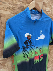 Vintage MS Blasting Short Sleeve Cycling Jersey XL Blue Green Black