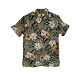 Vintage 90s rayon green brown beige floral pattern Hawaiian shirt size small