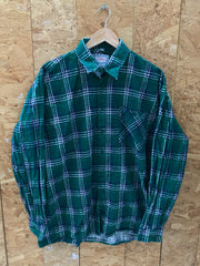 Vintage 80s green white felt cotton check shirt size large by Melbourne