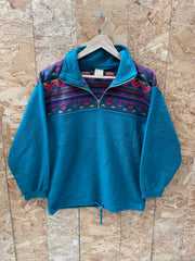 Vintage 90s turquoise block panel crazy print fleece size medium