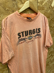 Vintage 90s Harley Davidson Sturgis Black Hill Rally South Dakota distressed salmon pink double side