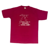 Vintage 80s ‘Hanging in there at Bothwell School Camp’ cerise pink single stitch t shirt size large