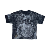 Vintage Aztec Warrior All Over Print T-Shirt Men's Black Size XL