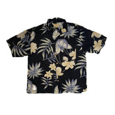 Vintage 90s 100% silk black beige grey floral pattern Hawaiian shirt size XL