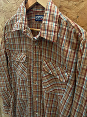 Vintage 80s Levis brown beige check cotton long sleeve western shirt size large
