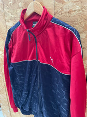 Puma Track Jacket Red Navy All Over Logo Print Full Zip Size Small