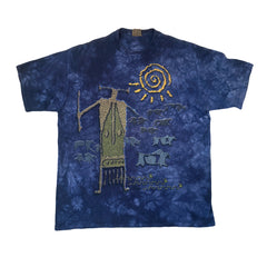 Vintage 90 The Mountain USA blue tie dye cave man art print t-shirt size XL