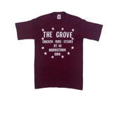 Vintage 90s The Grove BBQ Morristown Ohio roadside diner maroon burgundy USA souvenir t shirt size s