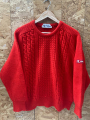 Vintage 90s bright vibrant red cable knit wool jumper size large by Marina Yachting