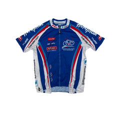 Vintage Cycling Jersey Men's L Blue White Red Short Sleeve Bike Shirt