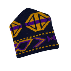 Vintage Geometric Knit Beanie Ski Winter sports Hat Navy Purple Yellow