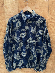 Vintage 90s navy beige paisley pattern long sleeve ugly shirt size L by Accanto