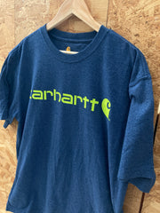 Vintage Carhartt navy blue lime green spell out t-shirt size medium