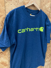 Vintage Carhartt navy blue lime green spell out t-shirt size medium