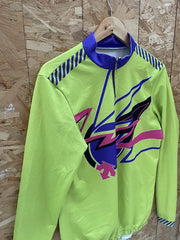 Descente Vintage Cycling Jersey Men's L Lime Green 1/4 Zip Long Sleeve Retro