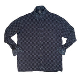 Vintage 90s dark grey black geometric chequered pattern rayon long sleeve shirt size large by Casa M