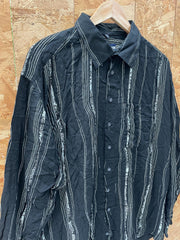 Vintage 90s black abstract ethnic stripe pattern long sleeve viscose shirt size XXL by Club D’Amingo