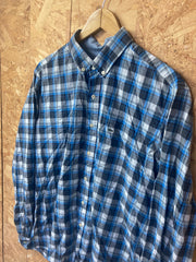 Vintage Y2K Lacoste blue white grey check long sleeve Mod skinhead retro punk shirt size large 44