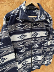 Vintage 90s navy white grey aztec crazy pattern fleece size large by YM moda