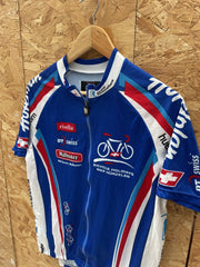 Vintage Cycling Jersey Men's L Blue White Red Short Sleeve Bike Shirt